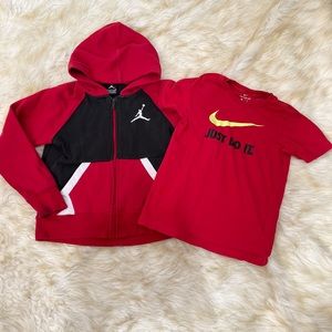 Nike Jordan Zip Up Hoodie and T-Shirt Red Bundle Small
